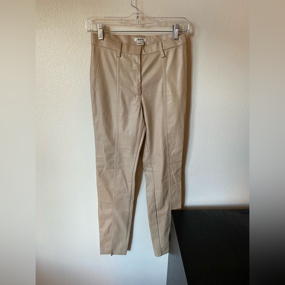 Jason Wu Women’s Faux Leather Slim Fit Pants Ankle Slit Business Beige Size S - Picture 1 of 10